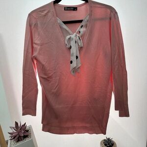 🥂7th Ave Pink Sweater with Polka Dot Tie🥂